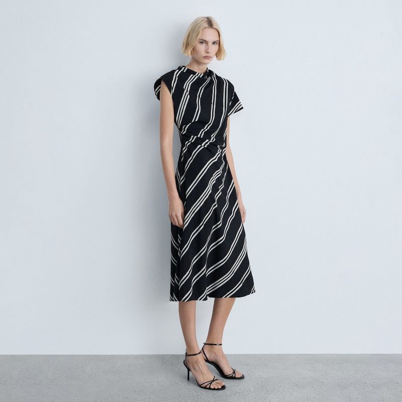 MANGO - Vestido Mujer Medio de Rayas Mango