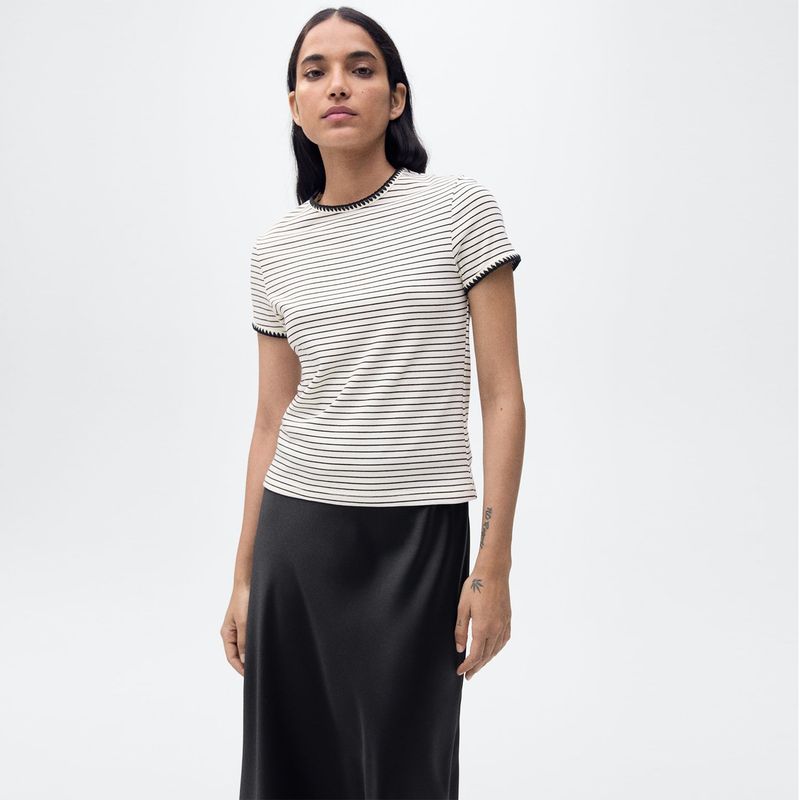 MANGO - Camiseta Mujer Tejido Manga corta de Algodón MANGO