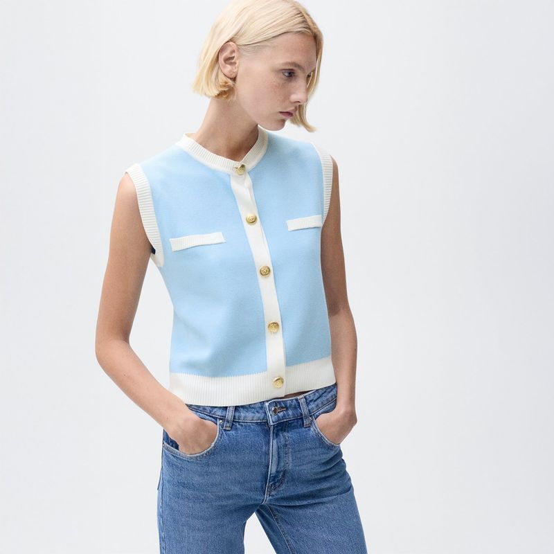 MANGO - Chaleco Mujer Tejido Recto MANGO