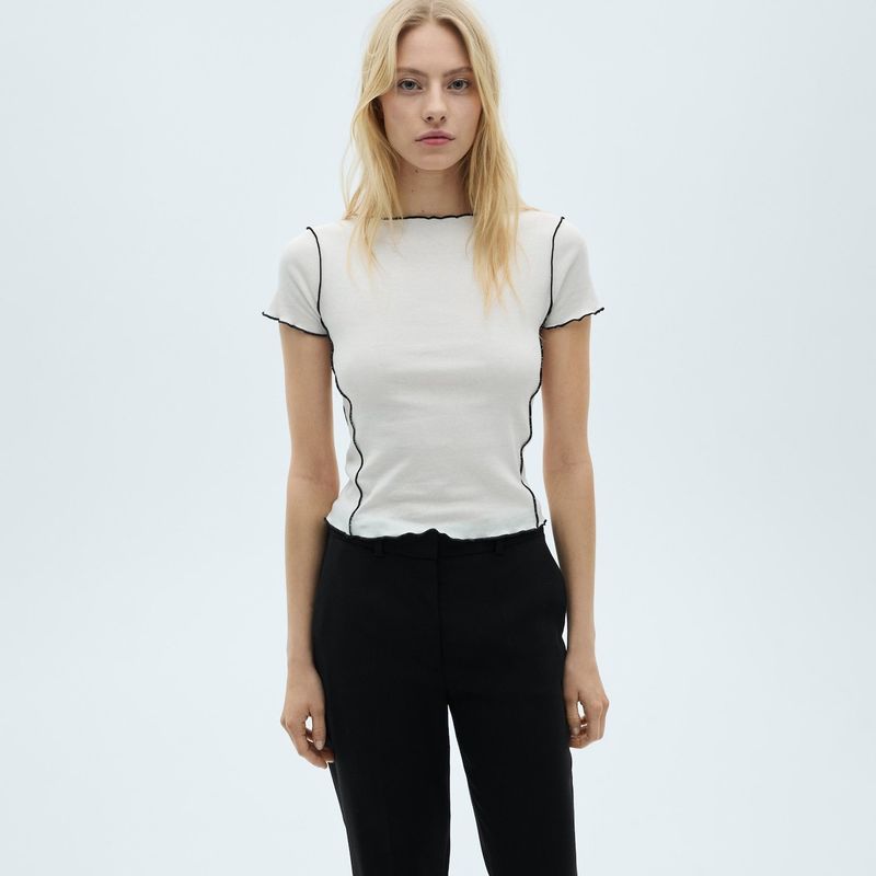 MANGO - Camiseta Mujer Manga corta de Algodón MANGO