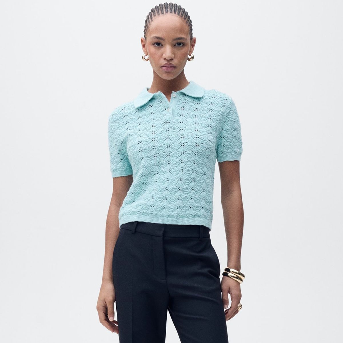 MANGO - Saco Mujer Tejido de Algodón MANGO