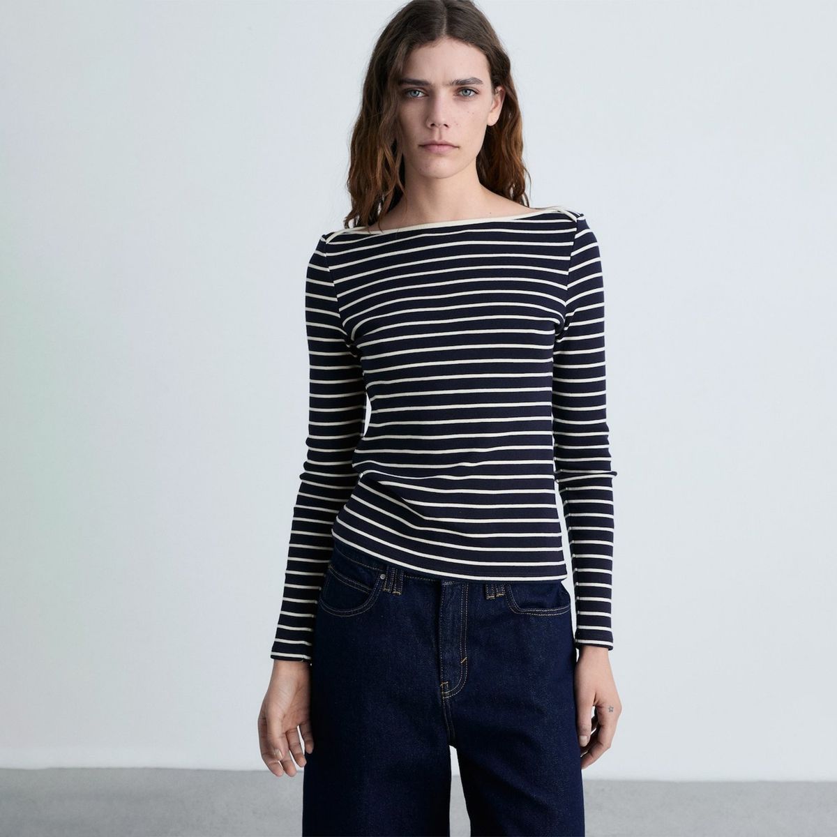 MANGO - Camiseta Mujer de Rayas Manga larga de Algodón MANGO