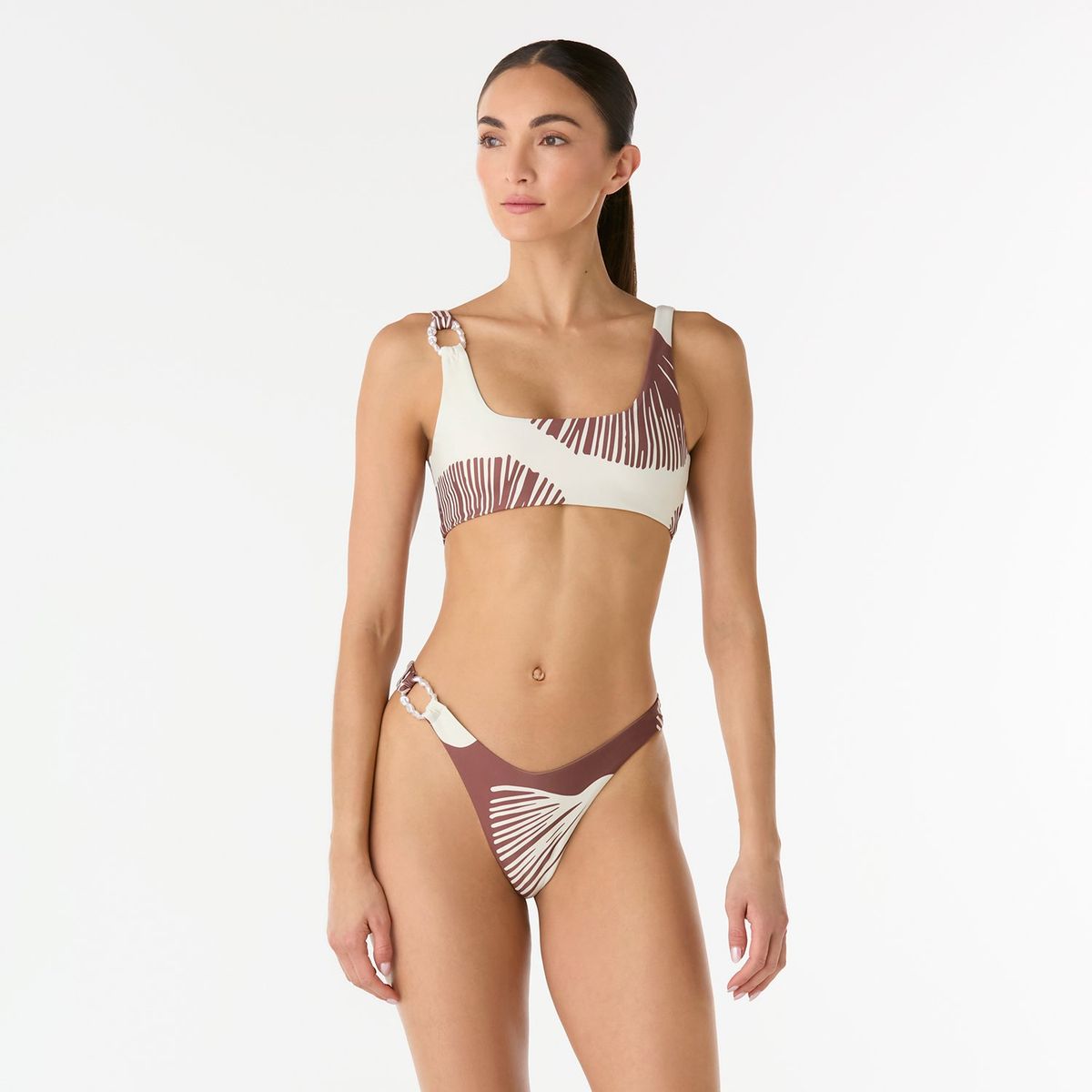 PALMACEA SWIMWEAR - Panty de vestido de baño Awam Pampa tiro bajo con argolla de perlas en lateral Palmacea Swimwear