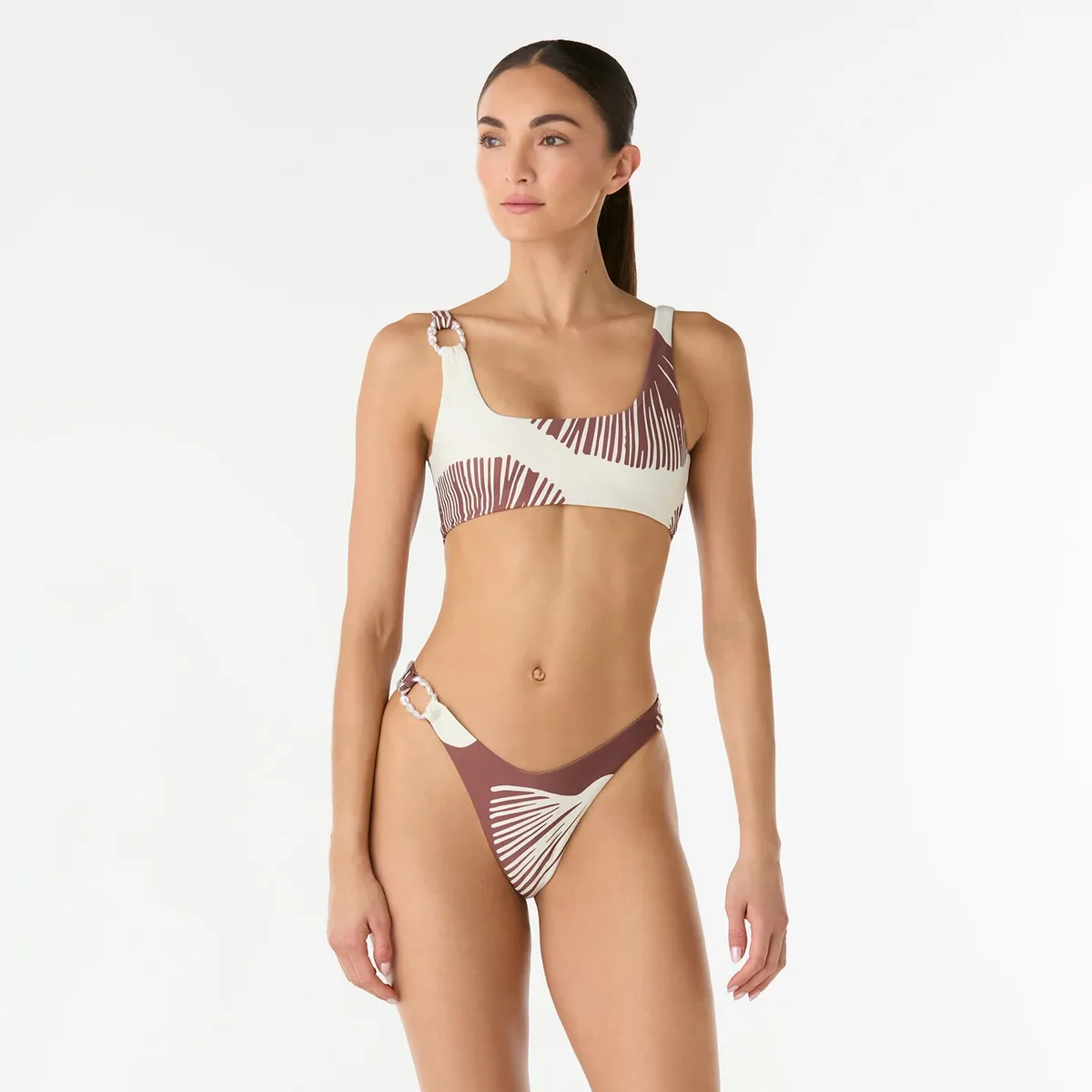 PALMACEA SWIMWEAR - Panty de vestido de baño Awam Pampa tiro bajo con argolla de perlas en lateral Palmacea Swimwear