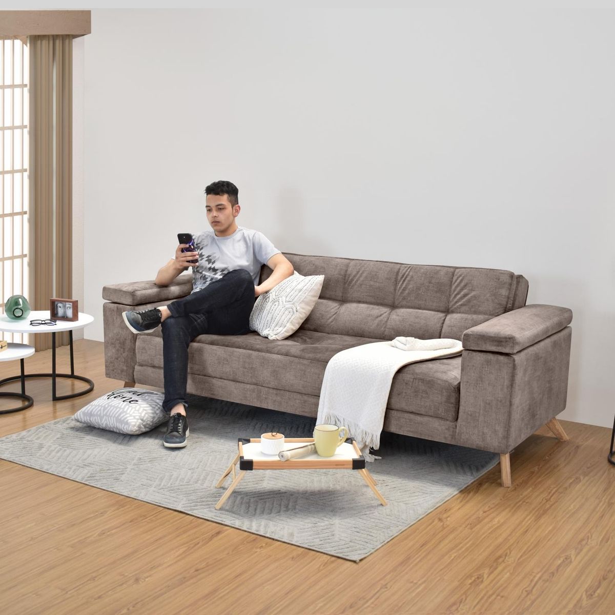 MICA - Sofá cama MASAYA 3 puestos Poliéster