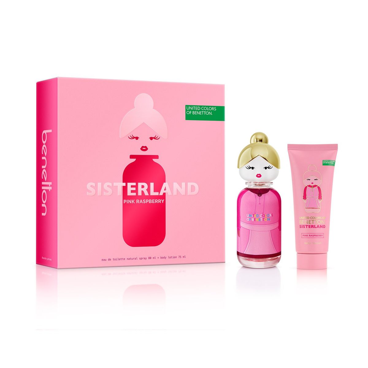 BENETTON - Set de Perfume Mujer Benetton Perfume Sisterland Pink Raspberry Eau toilette 80ml , loción corporal Sisterland Pink Raspberry 75ml 