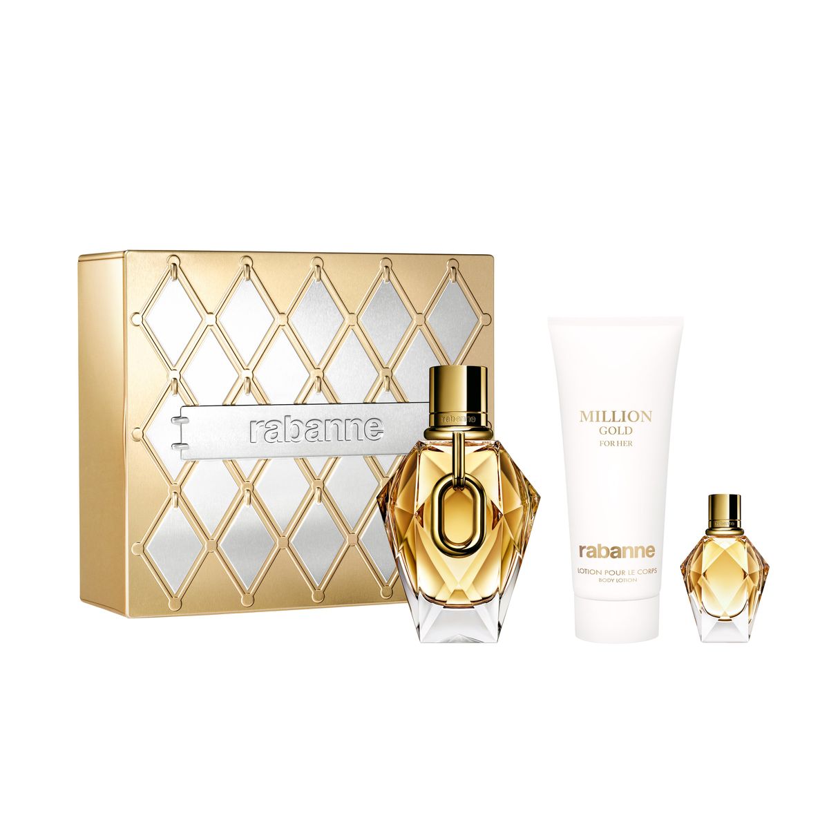 RABANNE - Set de Perfume Mujer Rabanne Perfume million gold for her Eau de parfum 90ml , lotion pour le corps Loción corporal 100 ml , million gold for her Eau de parfum 5ml 