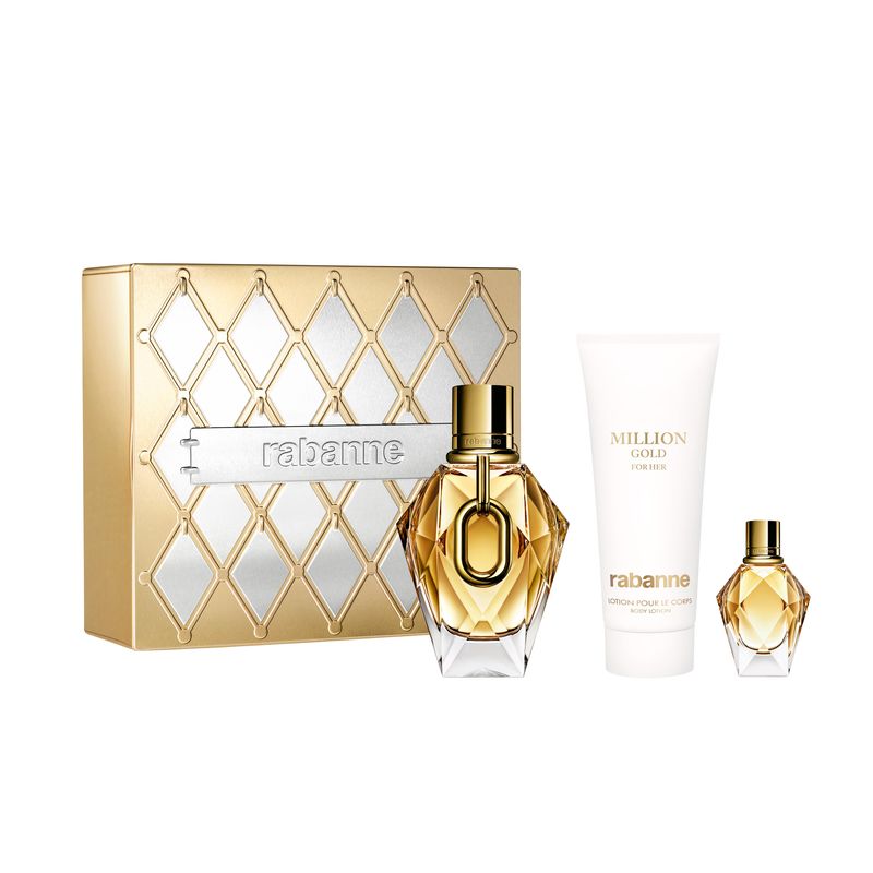 RABANNE - Set de Perfume Mujer  Paco Rabanne Perfume million gold for her EDP 90ml, lotion pour le corps Loción corporal 100ml, million gold for her EDP 5ml 