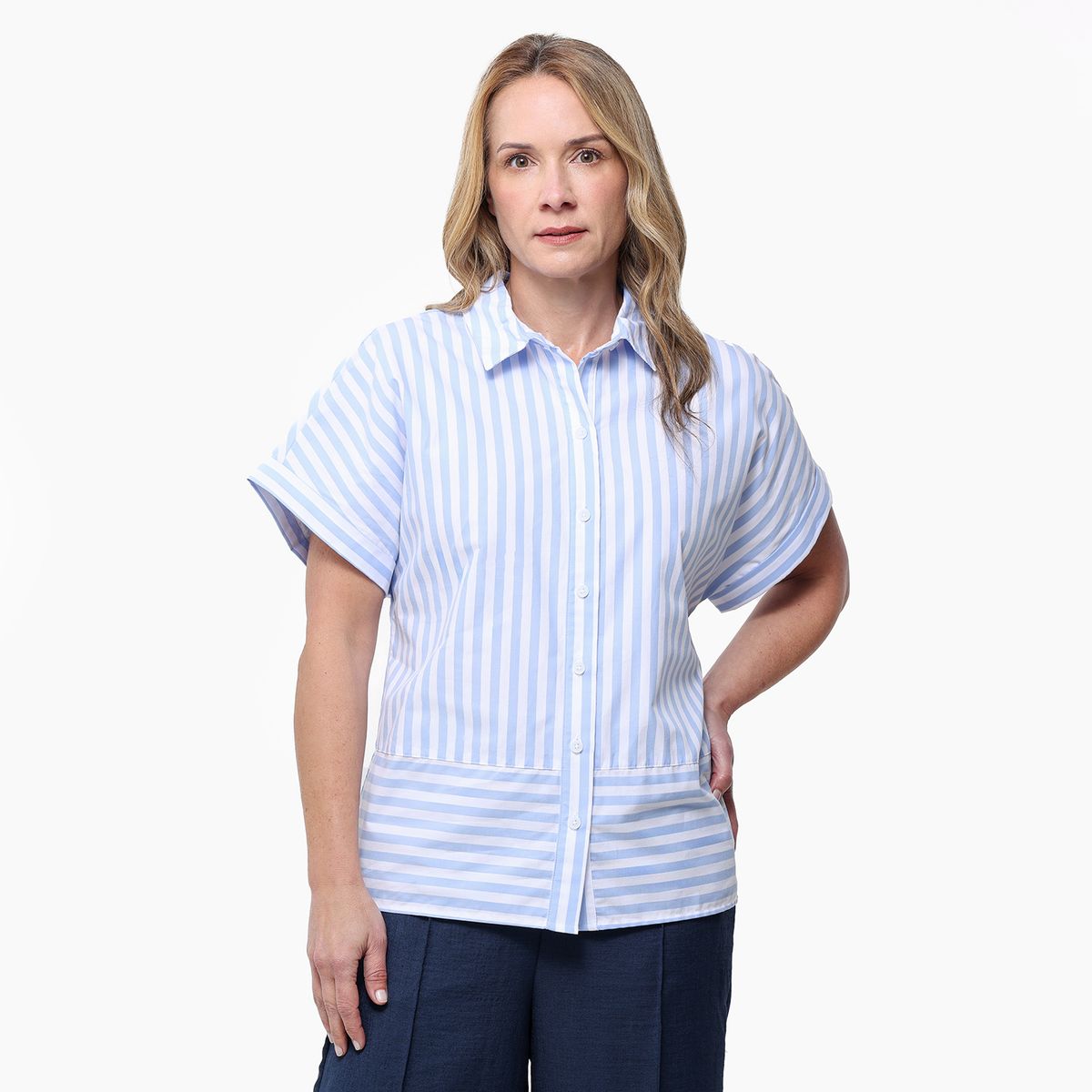 NEWPORT - Camisa Mujer de Rayas Manga corta de Algodón Newport