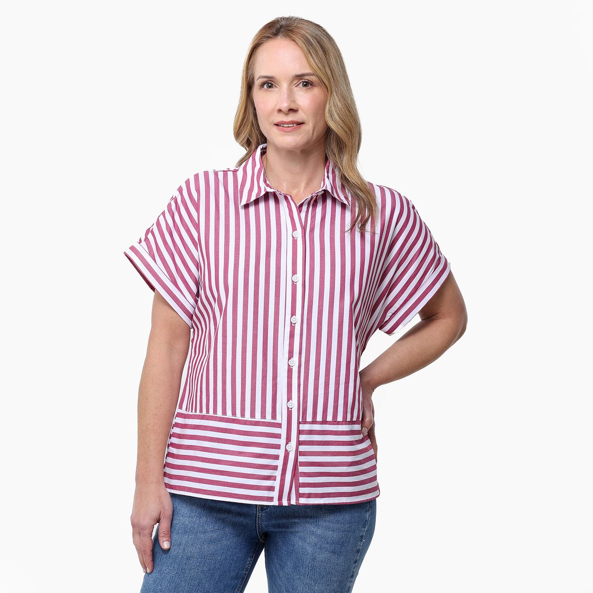 NEWPORT - Camisa Mujer de Rayas Manga corta de Algodón Newport