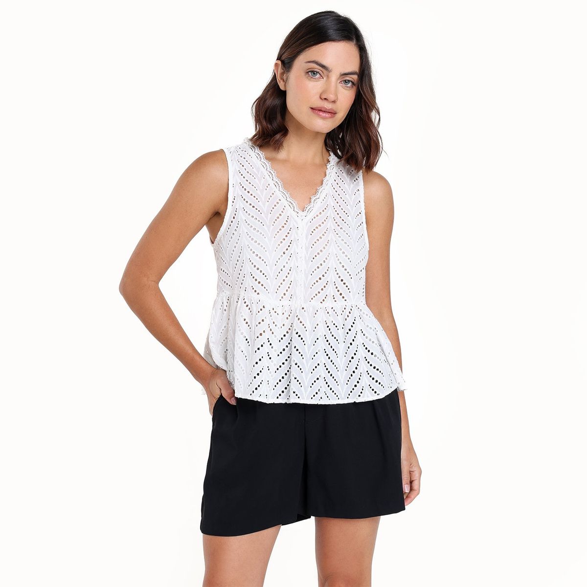 UNIVERSITY CLUB - Top Mujer con Ojalillo Sin mangas de Algodón University Club