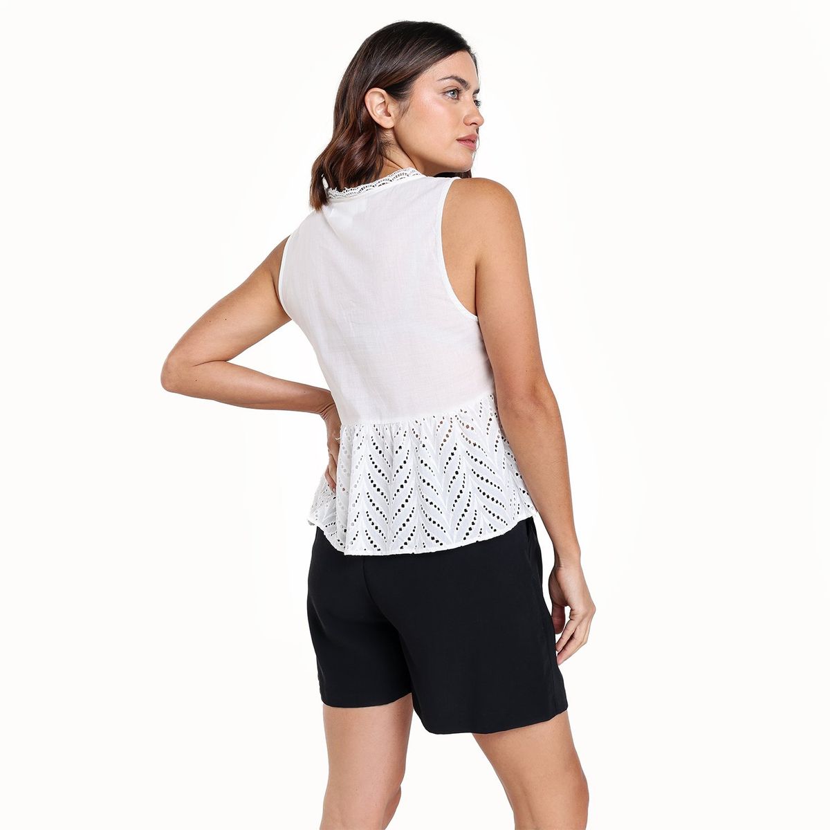 UNIVERSITY CLUB - Top Mujer con Ojalillo Sin mangas de Algodón University Club