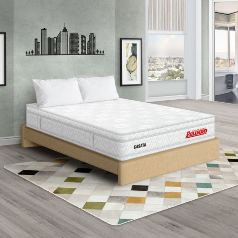 PULLMAN - Colchón con Base Cama Queen Firme Ortopédico con Pillow Espumado Casata  + 2 Almohada Pullman 