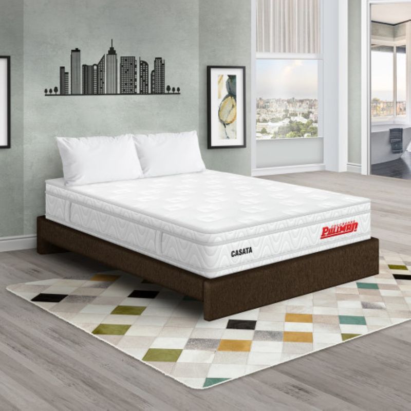 PULLMAN - Colchón con Base Cama Queen Firme Ortopédico con Pillow Espumado Casata  + 2 Almohada Pullman 