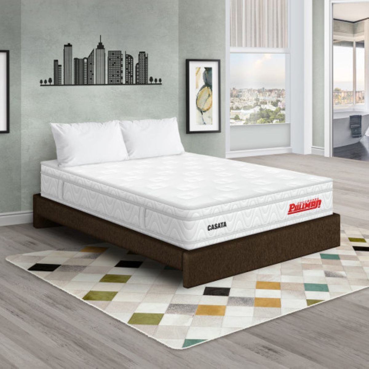 PULLMAN - Colchón con Base Cama King Firme Ortopédico con Pillow Espumado Casata 200 x 200 cm + 2 Almohada Pullman 