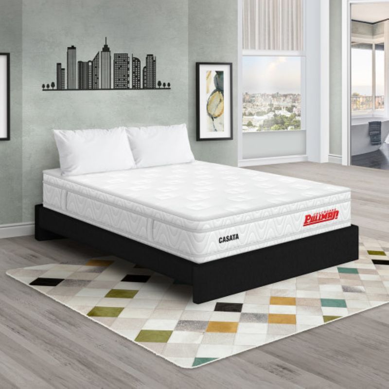PULLMAN - Colchón con Base Cama Doble Firme Ortopédico con Pillow Espumado Casata 140 x 190 cm + 2 Almohada Pullman 