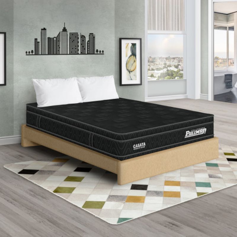 PULLMAN - Colchón con Base Cama Queen Firme Ortopédico con Pillow Espumado Casata  + 2 Almohada Pullman 