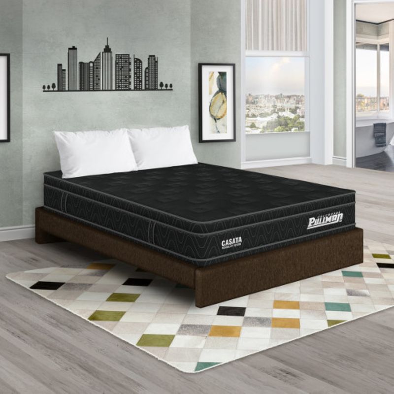 PULLMAN - Colchón con Base Cama Doble Firme Ortopédico con Pillow Espumado Casata 140 x 190 cm + 2 Almohada Pullman 