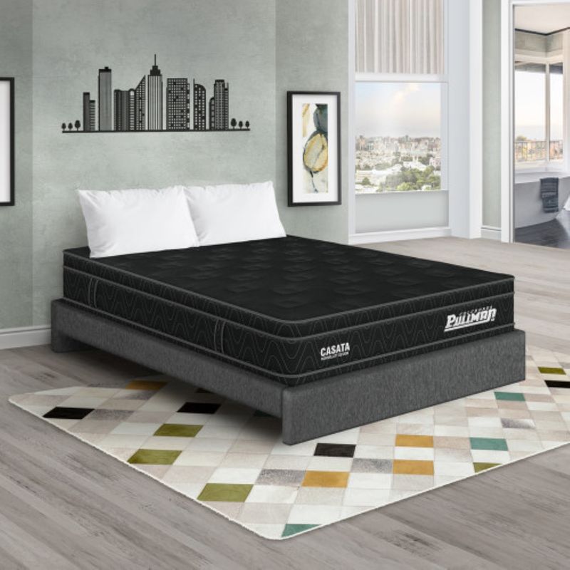 PULLMAN - Colchón con Base Cama Queen Firme Ortopédico con Pillow Espumado Casata  + 2 Almohada Pullman 