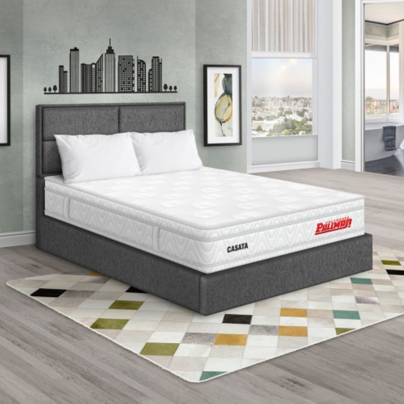 PULLMAN - Colchón con Base Cama King Firme Ortopédico con Pillow Espumado Casata 200 x 200 cm + 2 Almohada + Cabecero Pullman 
