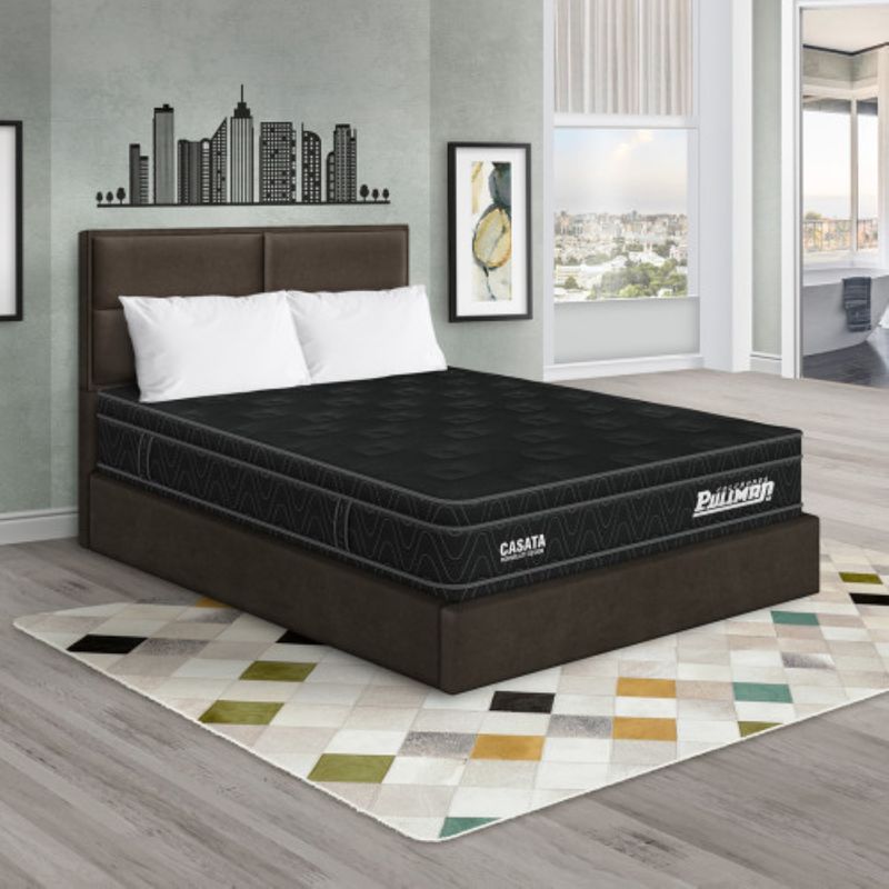PULLMAN - Colchón con Base Cama Doble Firme Ortopédico con Pillow Espumado Casata 140 x 190 cm + 2 Almohada + Cabecero Pullman 