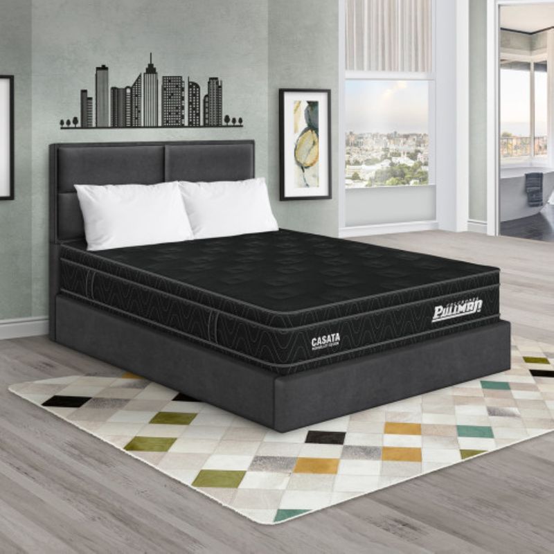PULLMAN - Colchón con Base Cama King Firme Ortopédico con Pillow Espumado Casata 200 x 200 cm + 2 Almohada + Cabecero Pullman 