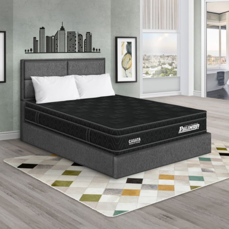 PULLMAN - Colchón con Base Cama King Firme Ortopédico con Pillow Espumado Casata 200 x 200 cm + 2 Almohada + Cabecero Pullman 