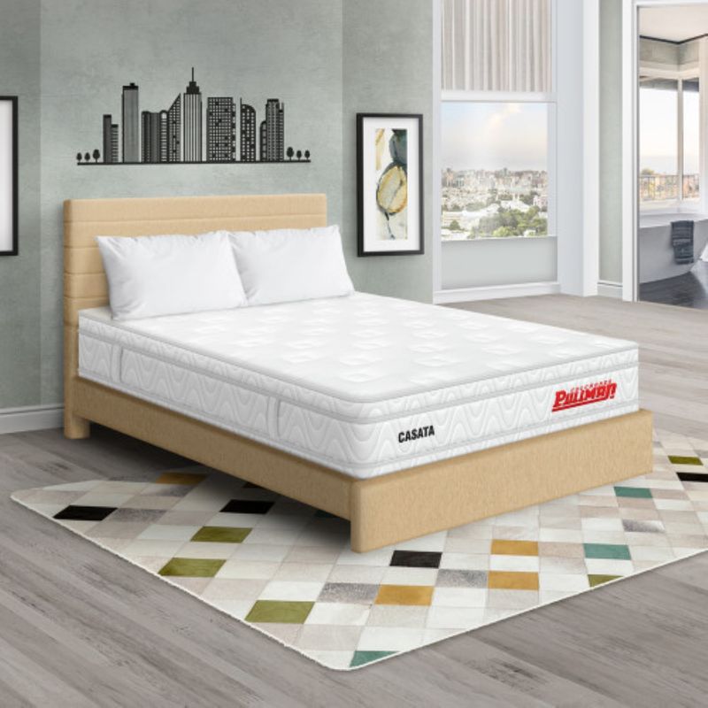 PULLMAN - Colchón Cama Doble Firme Ortopédico con Pillow Espumado Casata 140 x 190 cm + 2 Almohada + Cabecero Pullman 