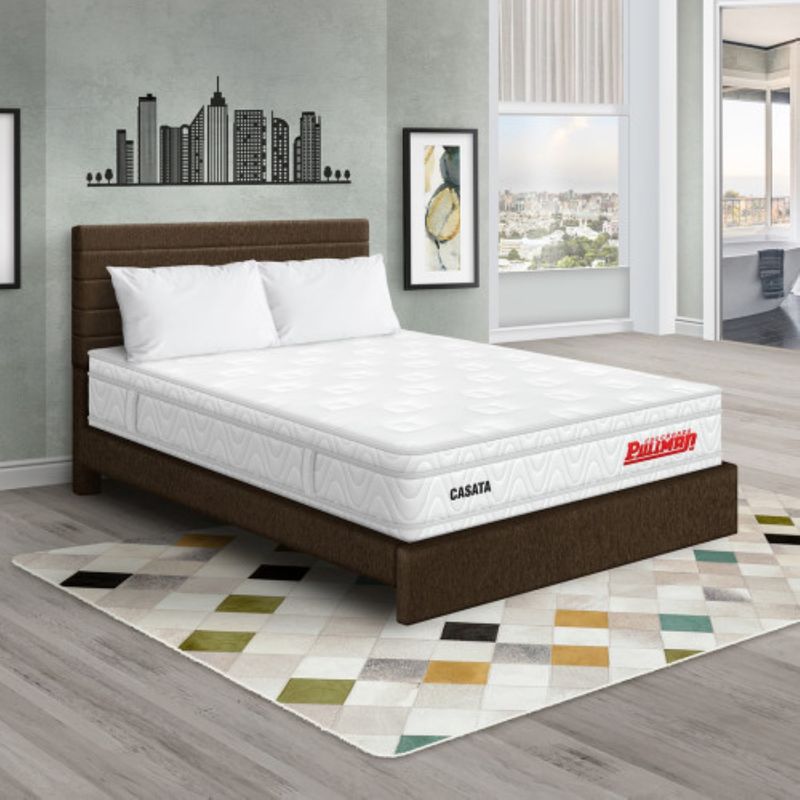 PULLMAN - Colchón Cama Doble Firme Ortopédico con Pillow Espumado Casata 140 x 190 cm + 2 Almohada + Cabecero Pullman 