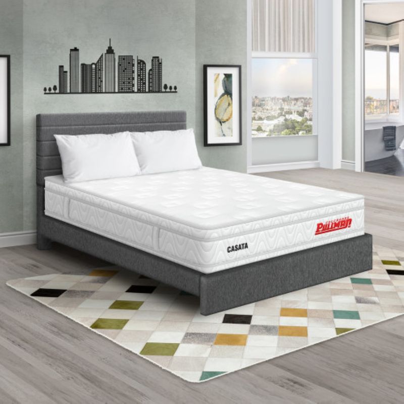 PULLMAN - Colchón Cama Doble Firme Ortopédico con Pillow Espumado Casata 140 x 190 cm + 2 Almohada + Cabecero Pullman 