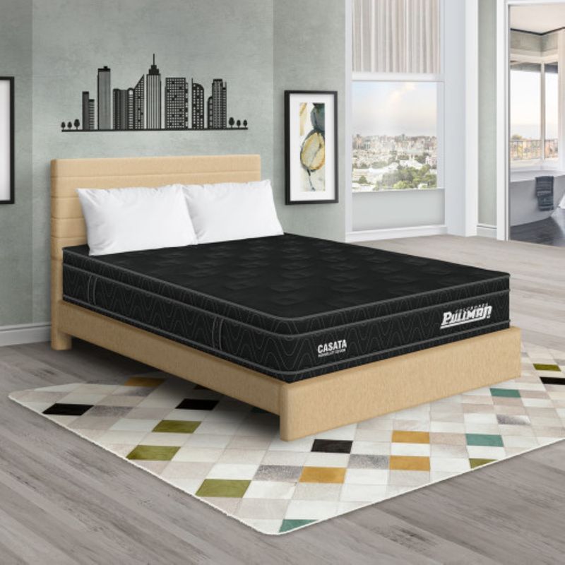 PULLMAN - Colchón Cama Doble Firme Ortopédico con Pillow Espumado Casata 140 x 190 cm + 2 Almohada + Cabecero Pullman 