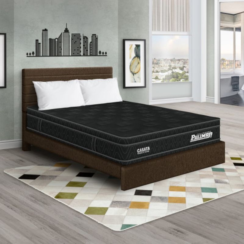 PULLMAN - Colchón Cama Doble Firme Ortopédico con Pillow Espumado Casata 140 x 190 cm + 2 Almohada + Cabecero Pullman 