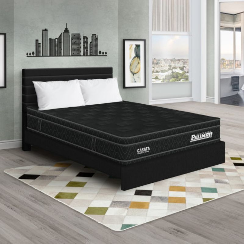 PULLMAN - Colchón Cama Doble Firme Ortopédico con Pillow Espumado Casata 140 x 190 cm + 2 Almohada + Cabecero Pullman 