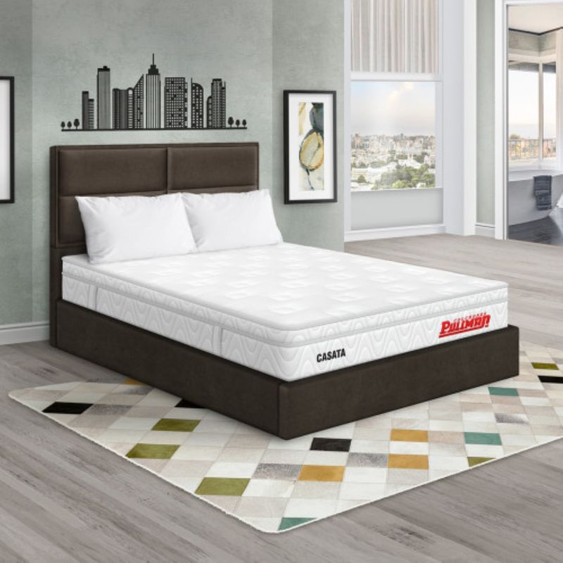 PULLMAN - Colchón con Base Cama Queen Firme Ortopédico con Pillow Espumado Casata  + 2 Almohada + Cabecero Pullman 