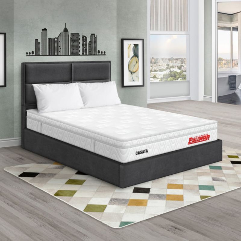 PULLMAN - Colchón con Base Cama Queen Firme Ortopédico con Pillow Espumado Casata  + 2 Almohada + Cabecero Pullman 