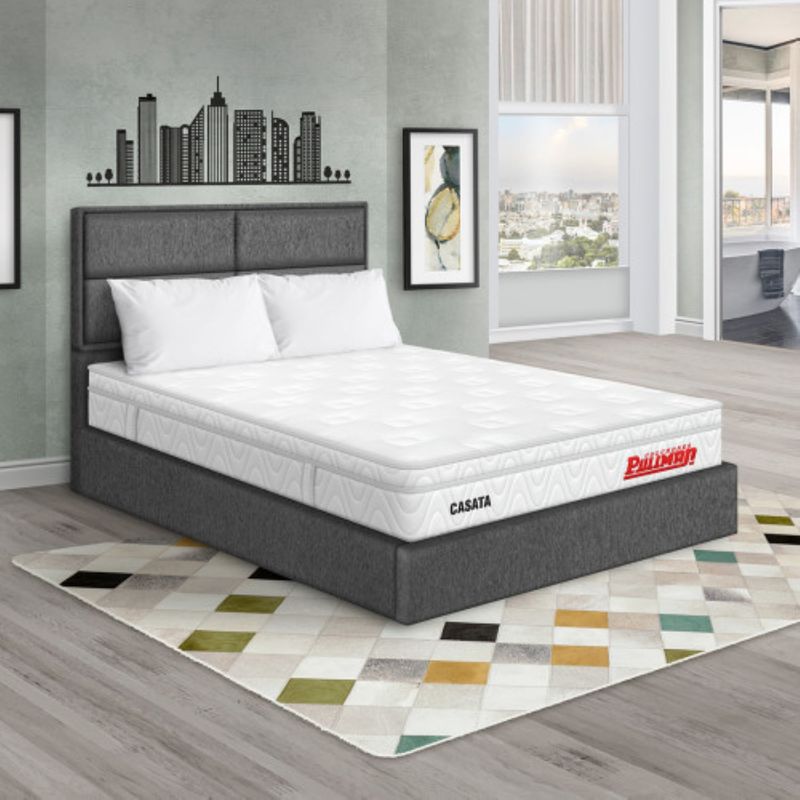 PULLMAN - Colchón con Base Cama Semidoble Firme Ortopédico con Pillow Espumado Casata 120 x 190 cm + Almohada + Cabecero Pullman 