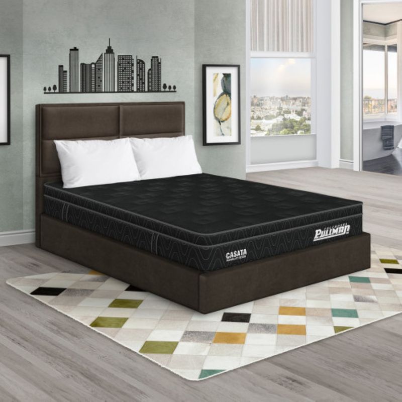 PULLMAN - Colchón con Base Cama Doble Firme Ortopédico con Pillow Espumado Casata 140 x 190 cm + 2 Almohada + Cabecero Pullman 