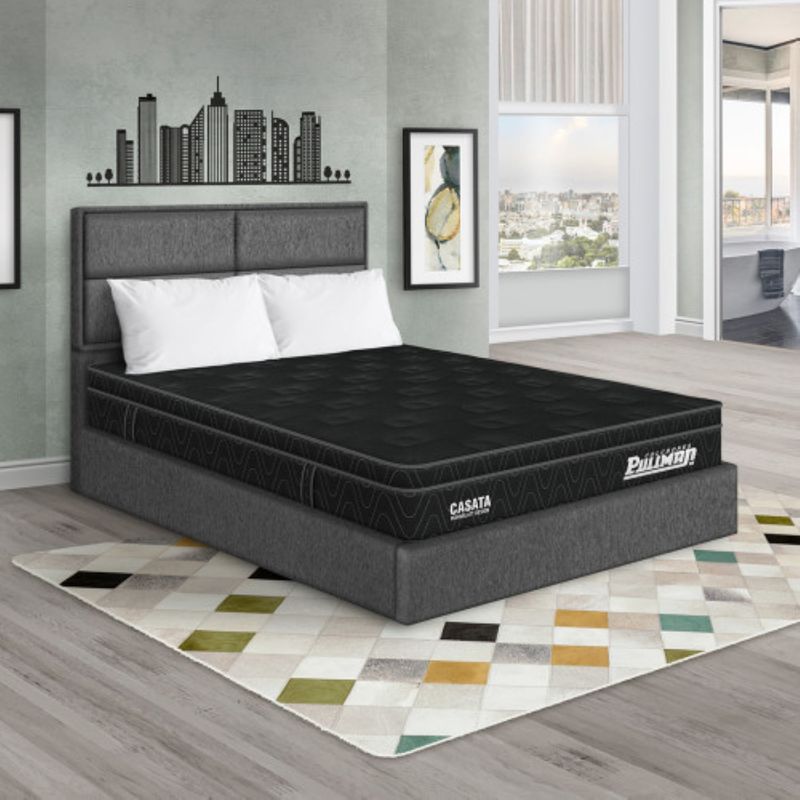 PULLMAN - Colchón con Base Cama Queen Firme Ortopédico con Pillow Espumado Casata  + 2 Almohada + Cabecero Pullman 