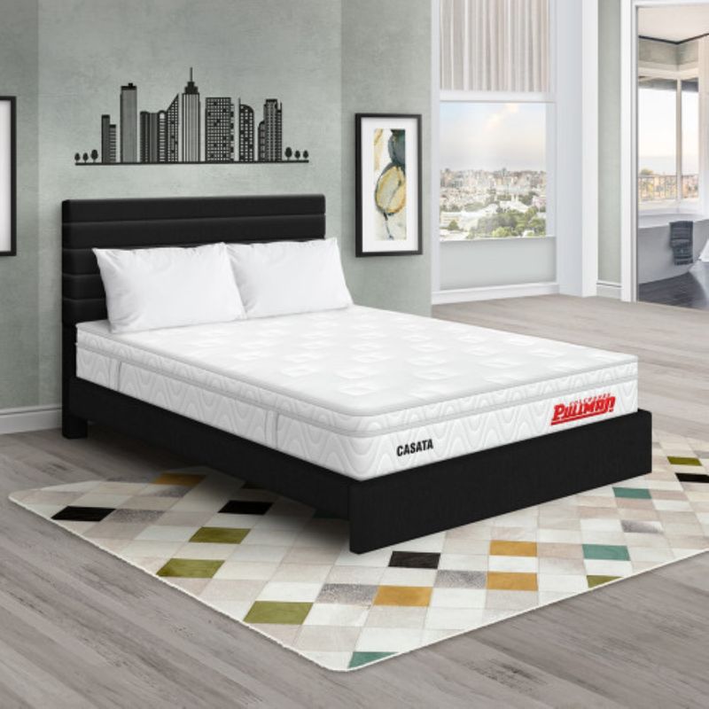 PULLMAN - Colchón con Base Cama Queen Firme Ortopédico con Pillow Espumado Casata  + 2 Almohada + Cabecero Pullman 