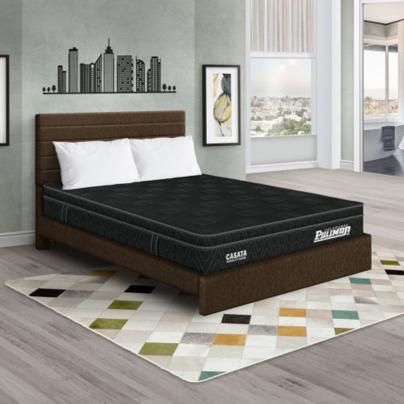 PULLMAN - Colchón Cama Queen Firme Ortopédico con Pillow Espumado Casata  + 2 Almohada + Cabecero Pullman 