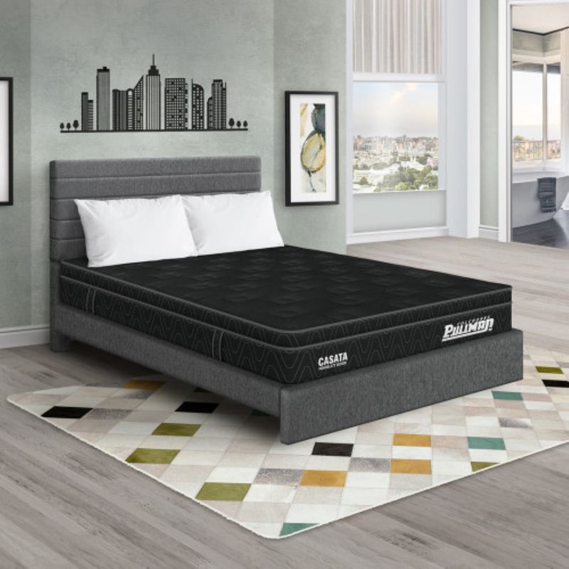 PULLMAN - Colchón Cama Queen Firme Ortopédico con Pillow Espumado Casata  + 2 Almohada + Cabecero Pullman 