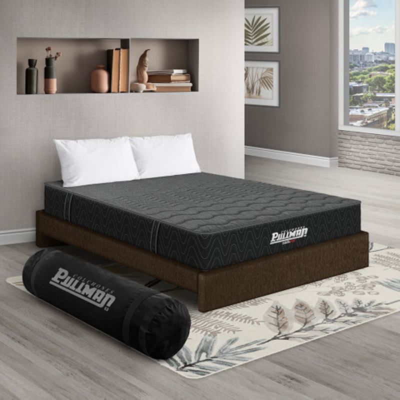 PULLMAN - Colchón con Base Cama Queen Firme Ortopédico con Pillow Espumado Casata Pack  + 2 Almohada Pullman 