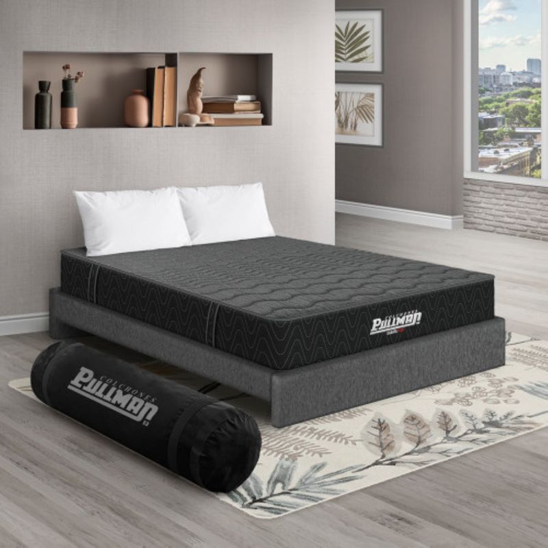 PULLMAN - Colchón con Base Cama Queen Firme Ortopédico con Pillow Espumado Casata Pack  + 2 Almohada Pullman 