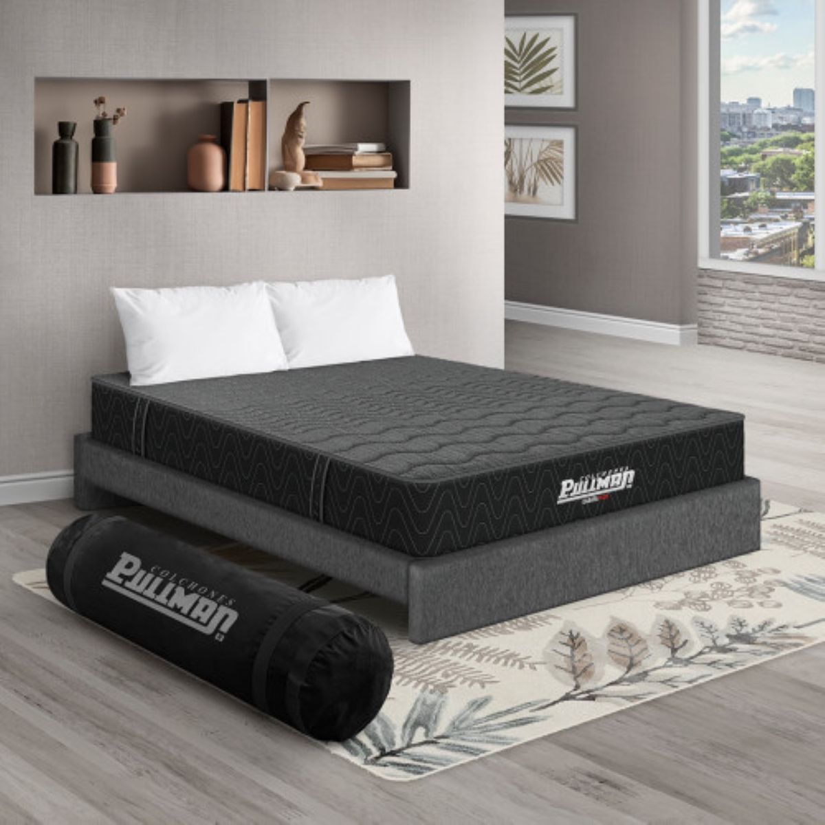 PULLMAN - Colchón con Base Cama King Firme Ortopédico con Pillow Espumado Casata Pack 200 x 200 cm + 2 Almohada Pullman 