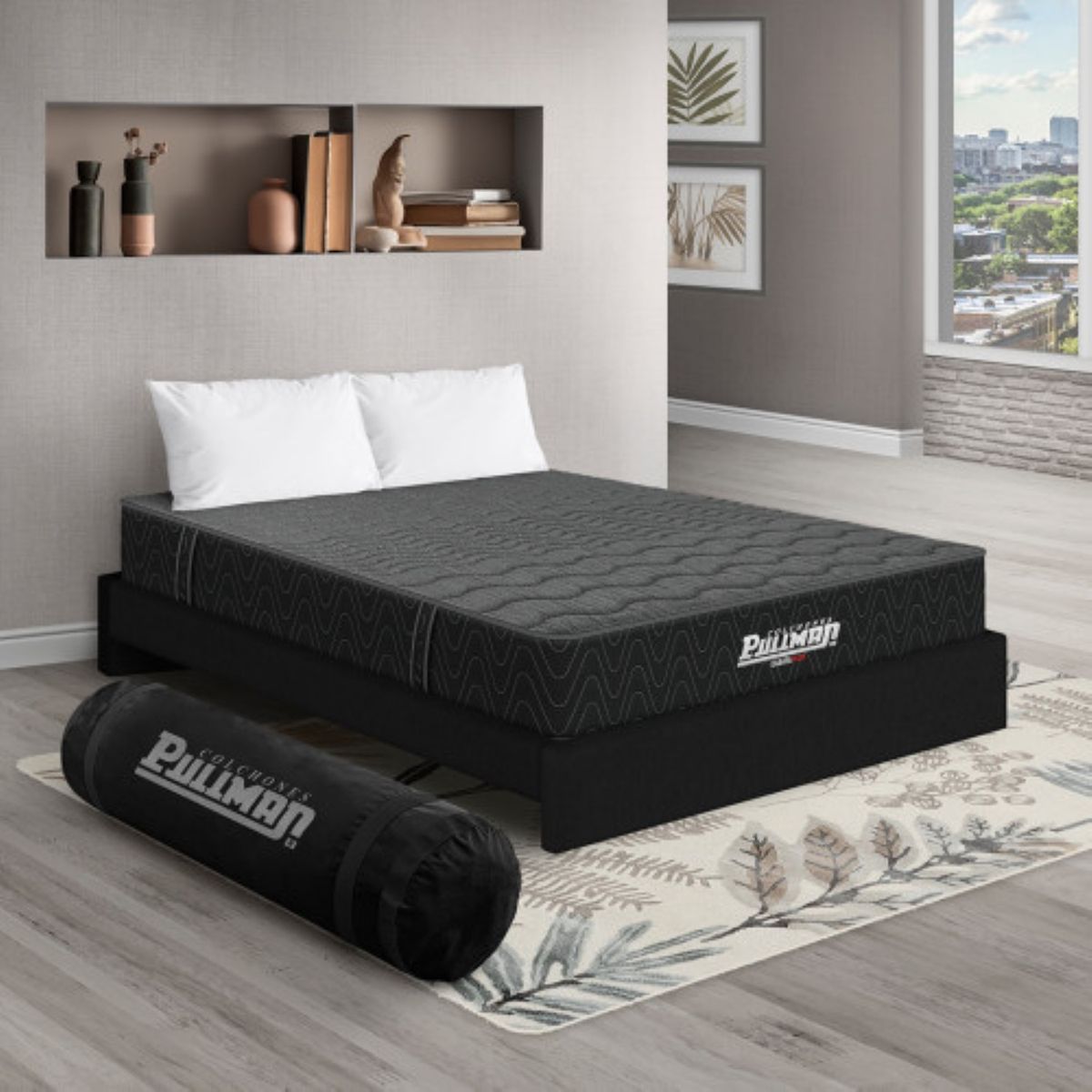PULLMAN - Colchón con Base Cama Doble Firme Ortopédico con Pillow Espumado Casata Pack 140 x 190 cm + 2 Almohada Pullman 