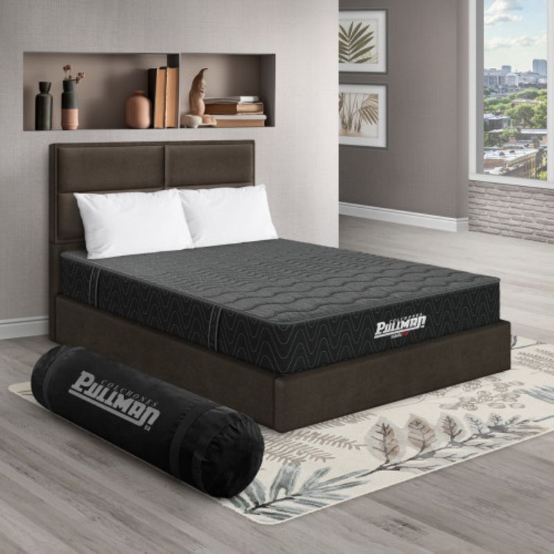 PULLMAN - Colchón con Base Cama Doble Firme Ortopédico con Pillow Espumado Casata Pack 140 x 190 cm + 2 Almohada + Cabecero Pullman 