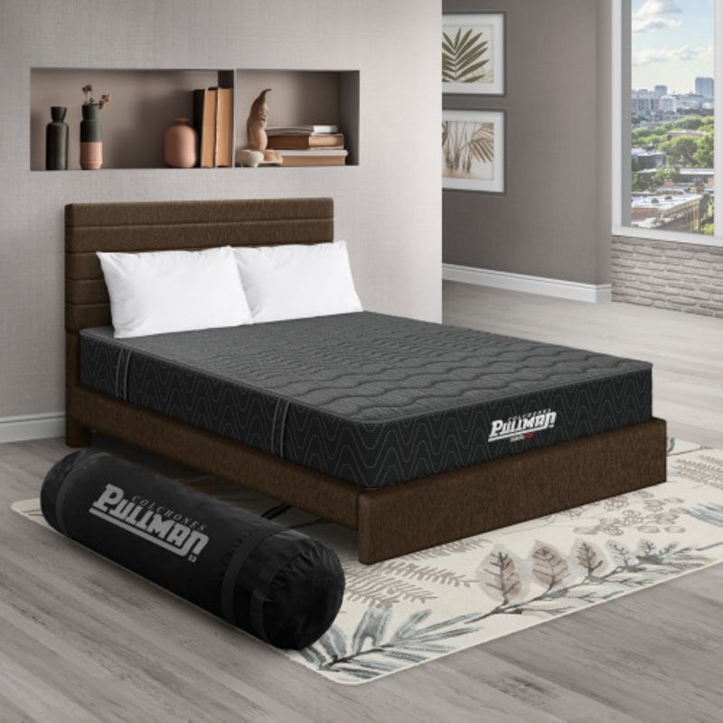 PULLMAN - Colchón con Base Cama Sencillo Firme Ortopédico con Pillow Espumado Casata Pack 100 x 190 cm + Almohada + Cabecero Pullman 