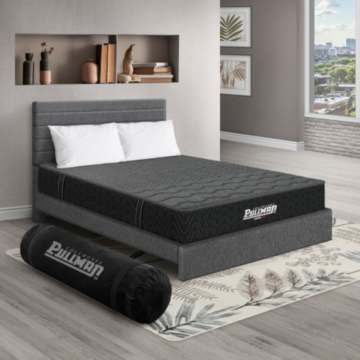 PULLMAN - Colchón Cama Doble Firme Ortopédico con Pillow Espumado Casata Pack 140 x 190 cm + 2 Almohada + Cabecero Pullman 