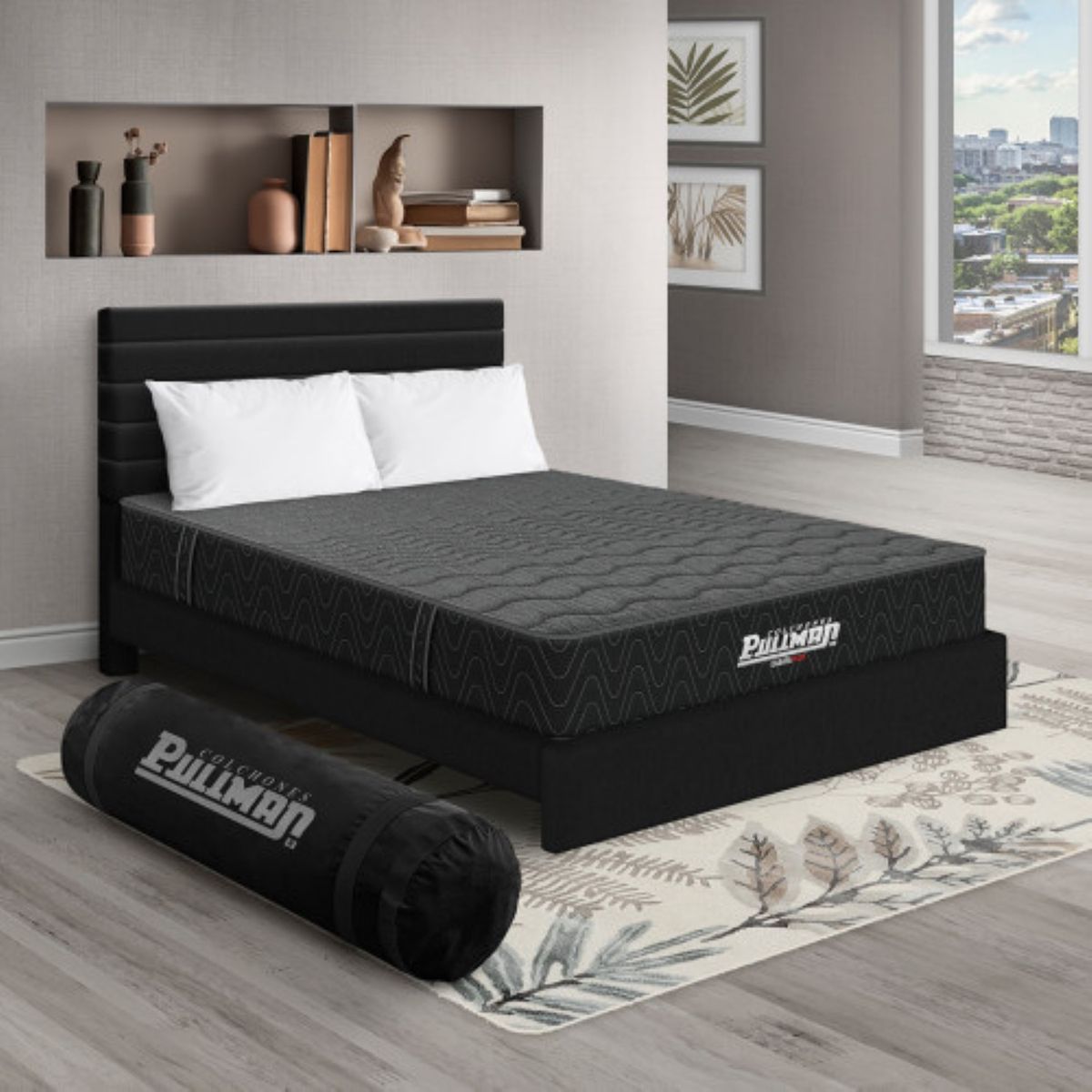 PULLMAN - Colchón Cama Doble Firme Ortopédico con Pillow Espumado Casata Pack 140 x 190 cm + 2 Almohada + Cabecero Pullman 