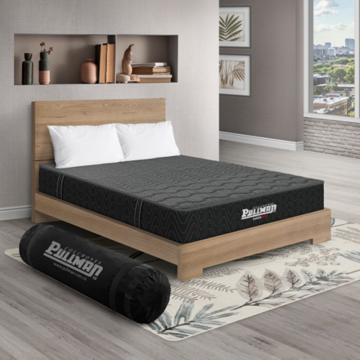 PULLMAN - Colchón con Base Cama King Firme Ortopédico Espumado Casata Pack 200 x 200 cm + 2 Almohada + Cabecero Pullman 